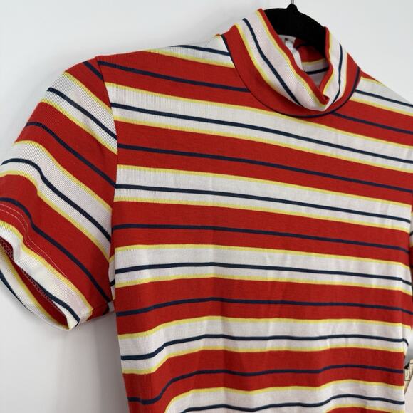 Rampage Vintage Deadstock Crop Top size Medium Highneck Red multi Stripe zipper - Picture 2 of 11